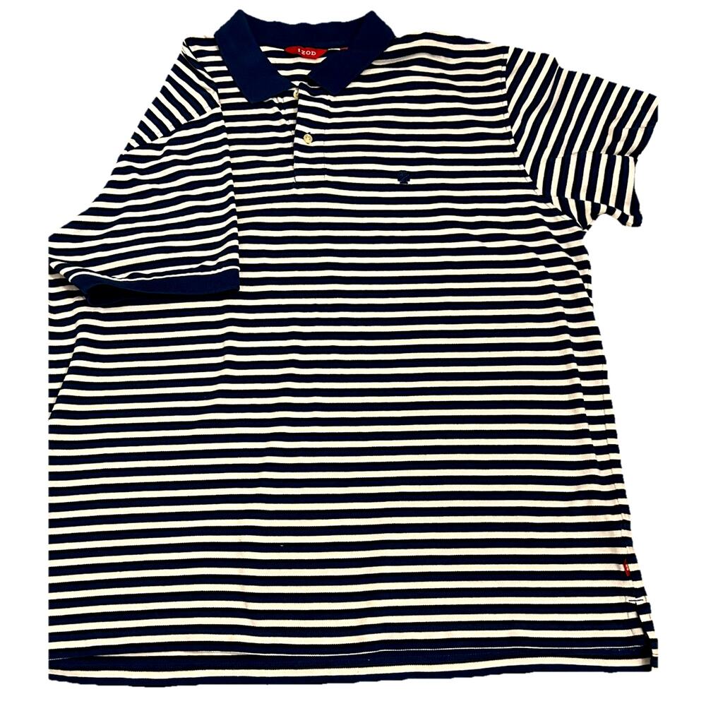 Y2K Izod Shirt Mens XXL Striped Polo Blue Coastal Preppy Academia College 2XL